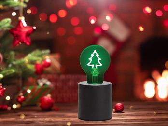Tischlampe Beton Schwarz mit Deko LED Glühbirne Tannenbaum, Höhe 9cm