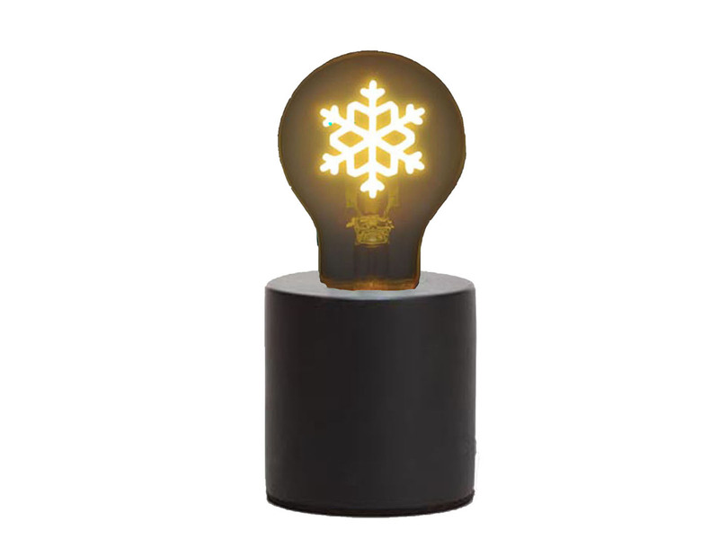 Tischlampe Beton Schwarz mit Deko LED Glühbirne Schneeflocke, Höhe 9cm