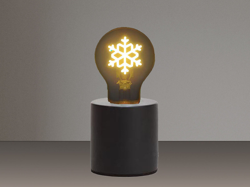 Tischlampe Beton Schwarz mit Deko LED Glühbirne Schneeflocke, Höhe 9cm
