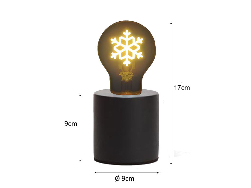 Tischlampe Beton Schwarz Ø 9cm mit Deko LED Glühbirne Schneeflocke