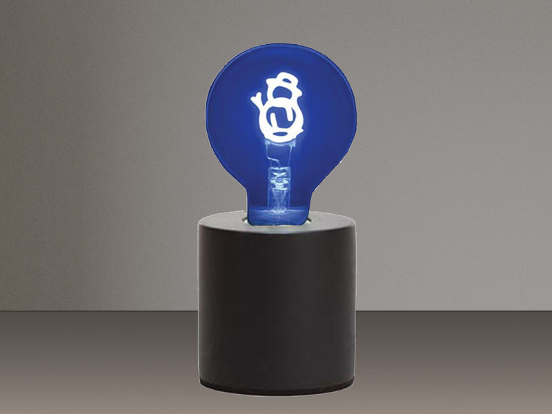 Tischlampe Beton Schwarz mit Deko LED Glühbirne Schneemann, Höhe 9cm