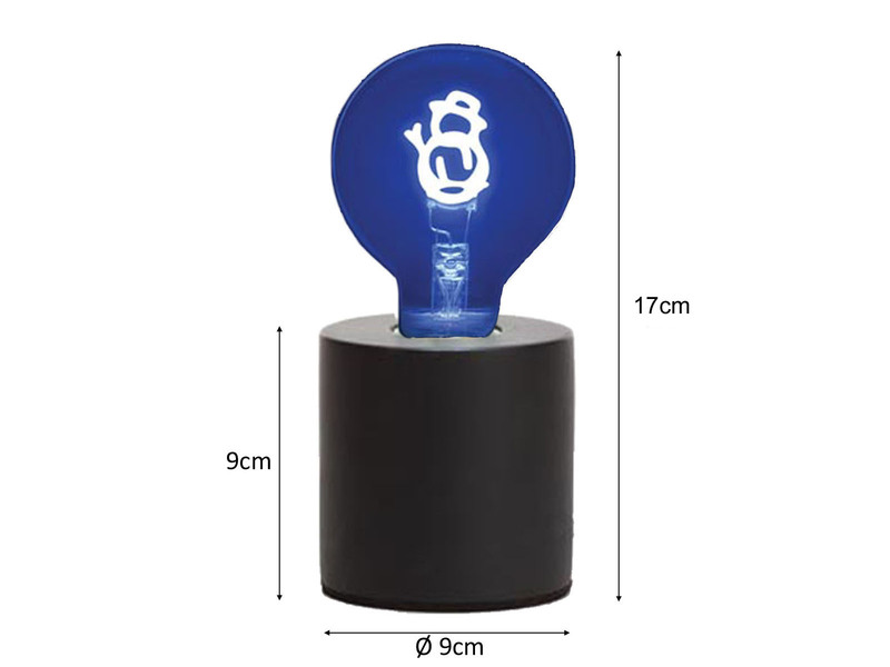 Tischlampe Beton Schwarz mit Deko LED Glühbirne Schneemann, Höhe 9cm