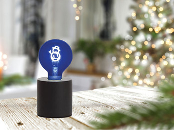 Tischlampe Beton Schwarz mit Deko LED Glühbirne Schneemann, Höhe 9cm