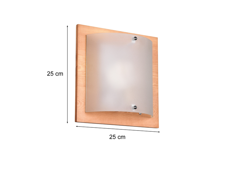 Flache LED Wandleuchte Holzlampe Natur mit Glasschirm Weiß, 25x25 cm