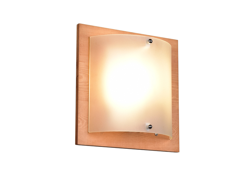 Flache LED Wandleuchte Holzlampe Natur mit Glasschirm Weiß, 25x25 cm