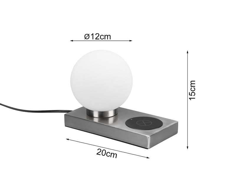 LED Tischleuchte Silber induktive Ladestation & Touch Glasschirm Weiß 12cm