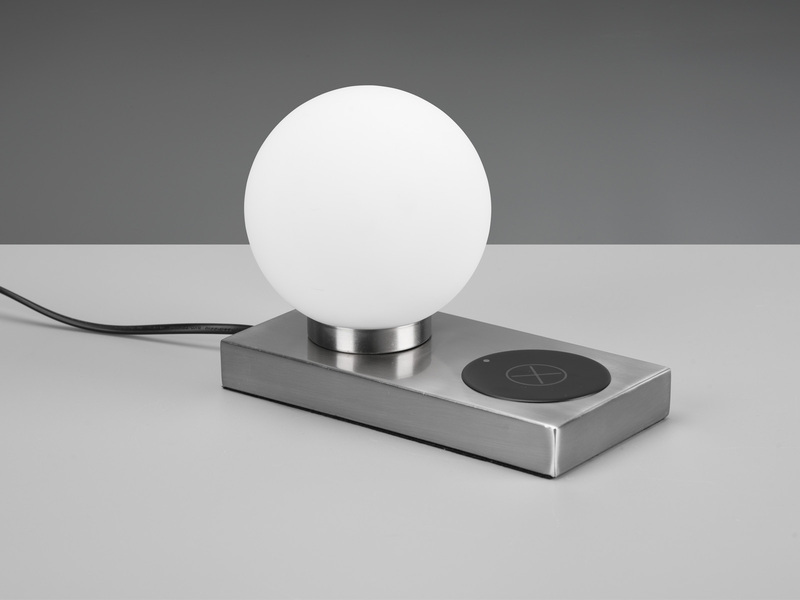 LED Tischleuchte Silber induktive Ladestation & Touch Glasschirm Weiß 12cm