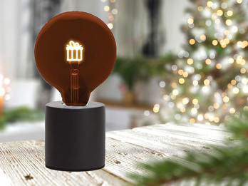 Tischlampe Beton Schwarz mit Deko LED Glühbirne Geschenk, Höhe 9cm