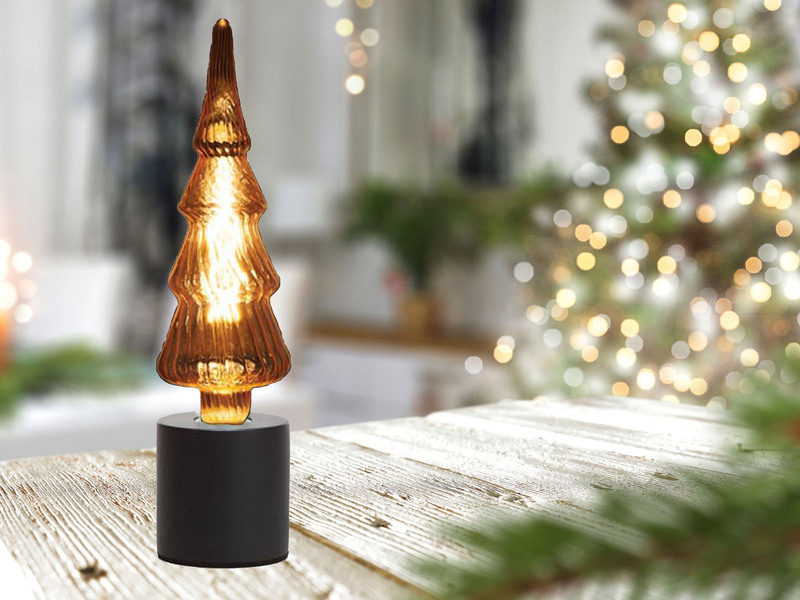 Tischlampe Beton Schwarz mit Deko LED Tannenbaum, Höhe 9cm