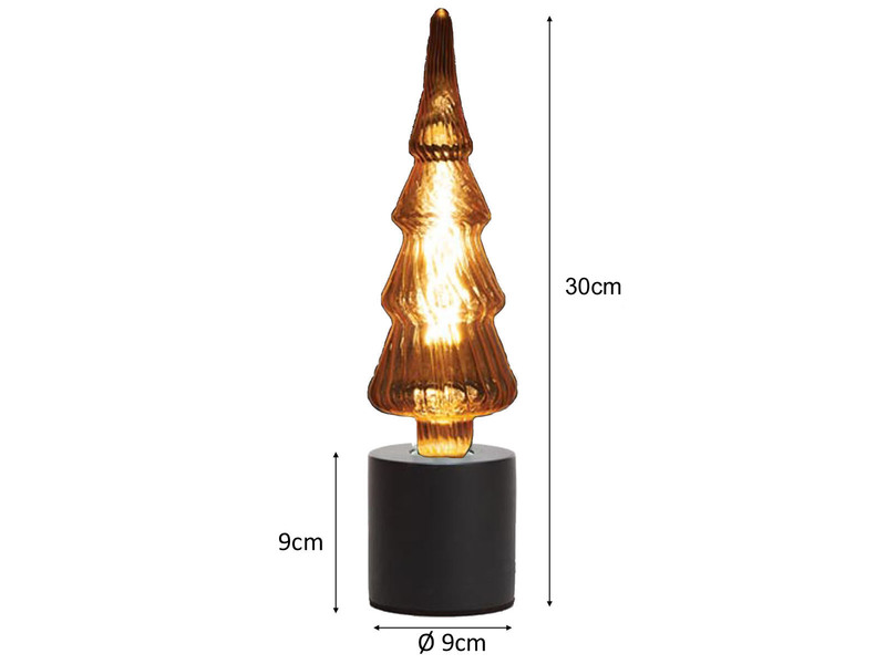 Tischlampe Beton Schwarz mit Deko LED Tannenbaum, Höhe 9cm