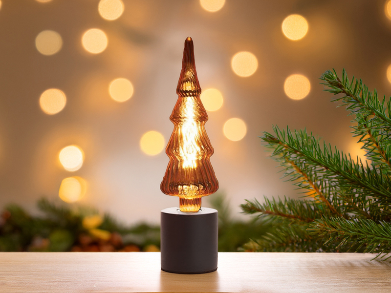 Tischlampe Beton Schwarz mit Deko LED Tannenbaum, Höhe 9cm