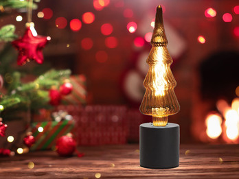 Tischlampe Beton Schwarz mit Deko LED Tannenbaum, Höhe 9cm