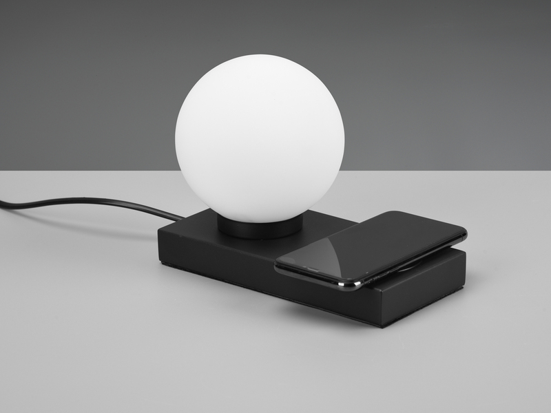 LED Tischleuchte Schwarz induktive Ladestation & Touch Glasschirm Weiß 12cm