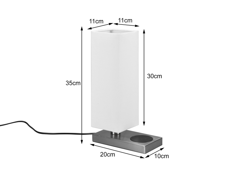 LED Tischleuchte Silber induktive Ladestation & Touch, Stoffschirm Weiß, H 35cm