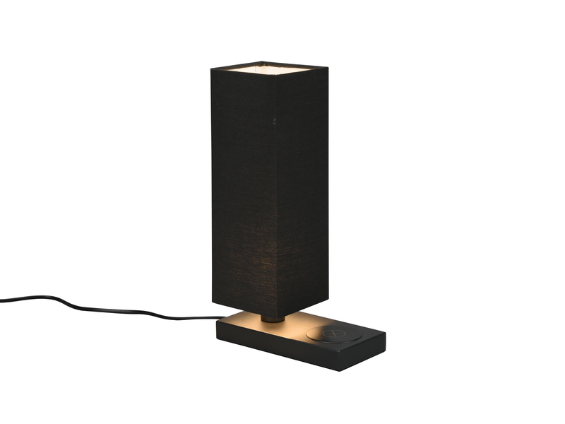 LED Tischleuchte Schwarz induktive Ladestation & Touch, Stoffschirm, H 35cm