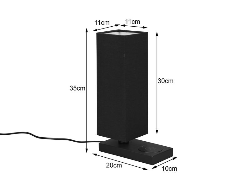 LED Tischleuchte Schwarz induktive Ladestation & Touch, Stoffschirm, H 35cm