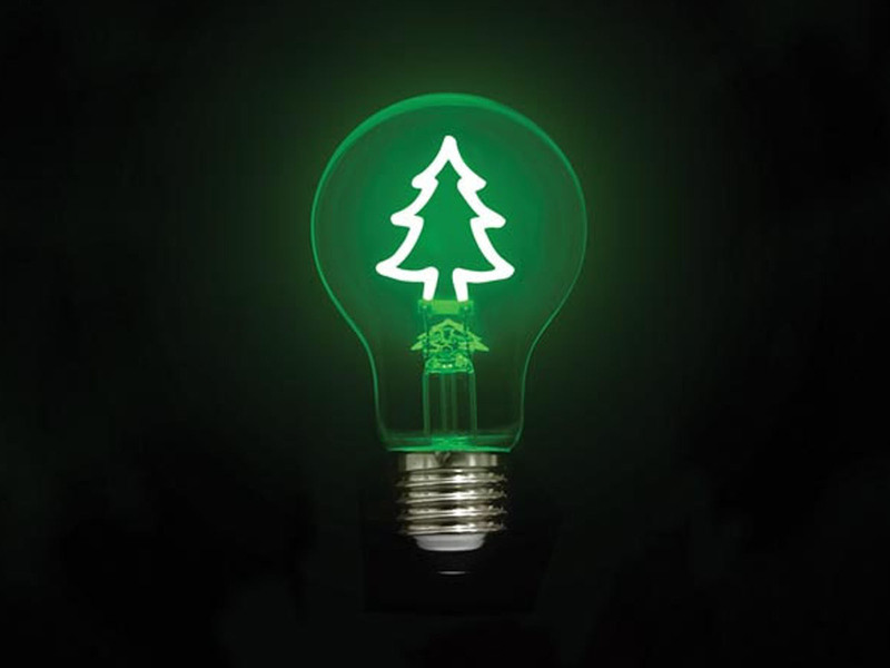 Tischlampe Würfel Grau mit Deko LED Glühbirne Tannenbaum, Quadrat 9cm