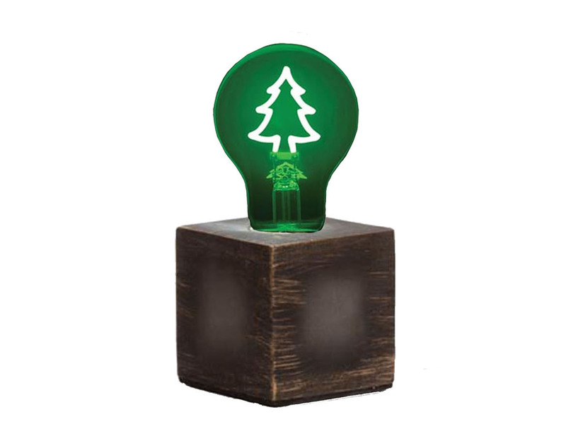 Tischlampe Würfel Grau mit Deko LED Glühbirne Tannenbaum, Quadrat 9cm