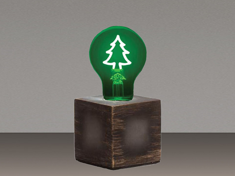 Tischlampe Würfel Grau 9x9cm mit Deko LED Glühbirne Tannenbaum