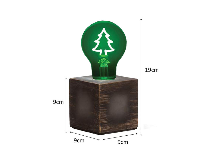Tischlampe Würfel Grau 9x9cm mit Deko LED Glühbirne Tannenbaum