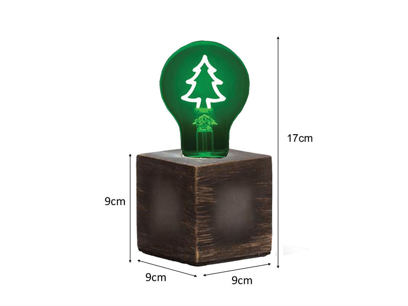 Tischlampe Würfel Grau mit Deko LED Glühbirne Tannenbaum, Quadrat 9cm