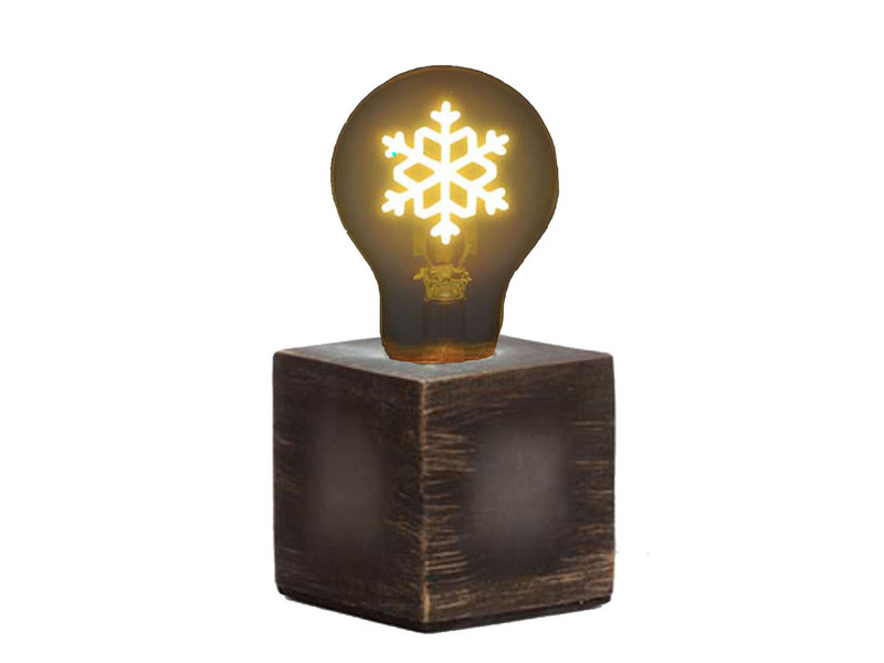 Tischlampe Würfel Grau mit Deko LED Glühbirne Schneeflocke, Quadrat 9cm