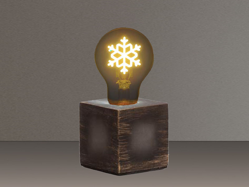 Tischlampe Würfel Grau 9x9cm mit Deko LED Glühbirne Schneeflocke