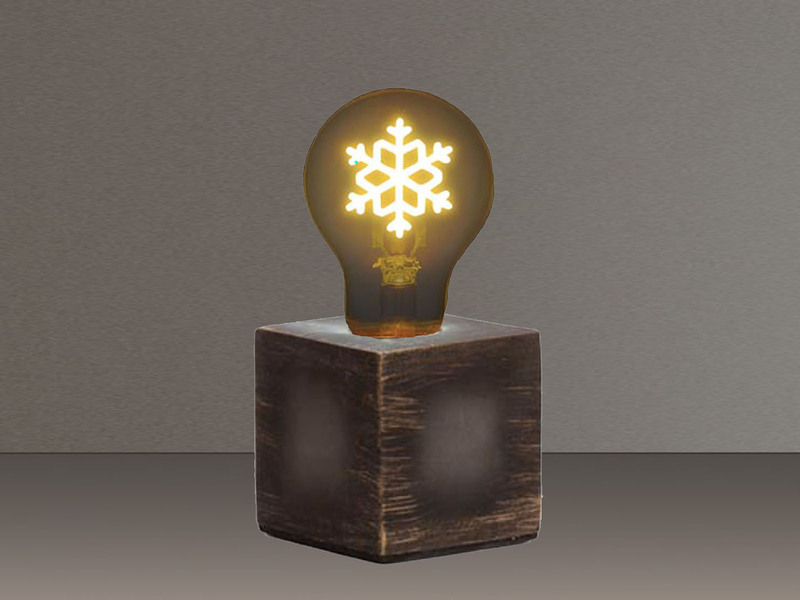 Tischlampe Würfel Grau mit Deko LED Glühbirne Schneeflocke, Quadrat 9cm