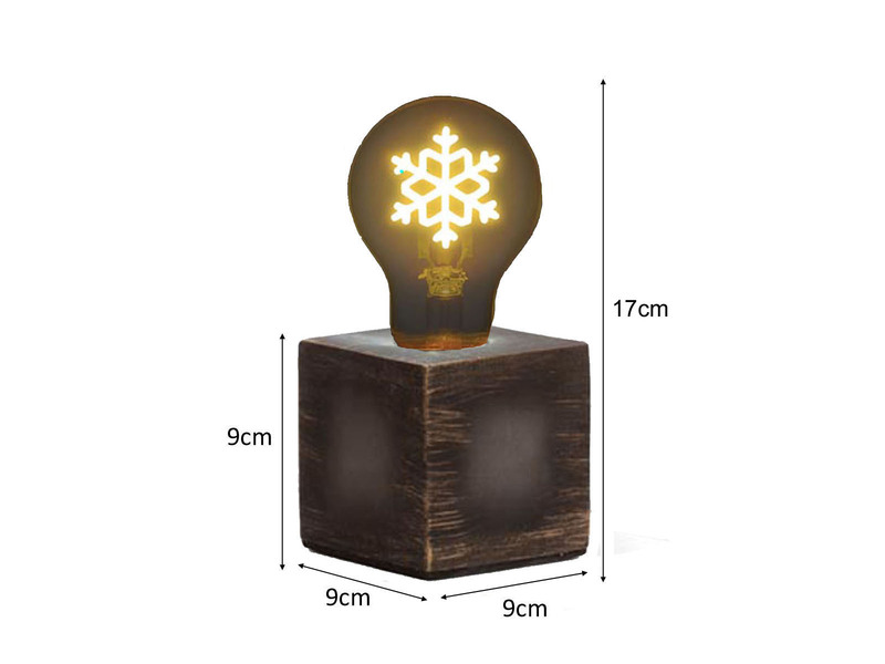 Tischlampe Würfel Grau mit Deko LED Glühbirne Schneeflocke, Quadrat 9cm