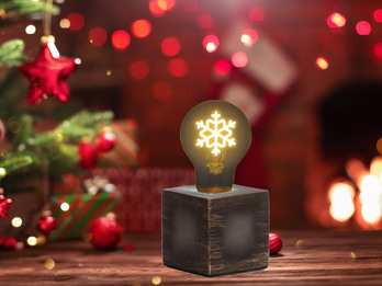 Tischlampe Würfel Grau mit Deko LED Glühbirne Schneeflocke, Quadrat 9cm
