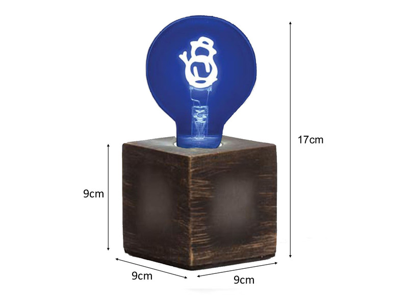 Tischlampe Würfel Grau mit Deko LED Glühbirne Schneemann, Quadrat 9cm