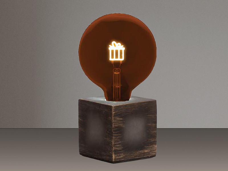 Tischlampe Würfel Grau mit Deko LED Glühbirne Geschenk, Quadrat 9cm