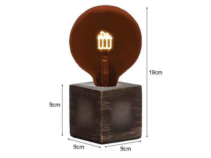 Tischlampe Würfel Grau mit Deko LED Glühbirne Geschenk, Quadrat 9cm