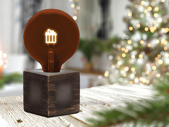 Tischlampe Würfel Grau mit Deko LED Glühbirne Geschenk, Quadrat 9cm