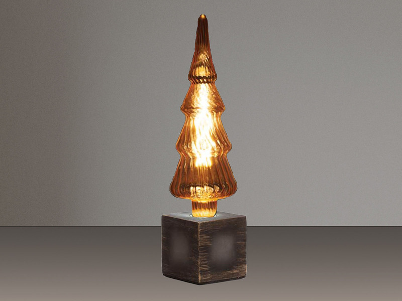 Tischlampe Würfel Grau mit Deko LED Tannenbaum, Quadrat 9cm