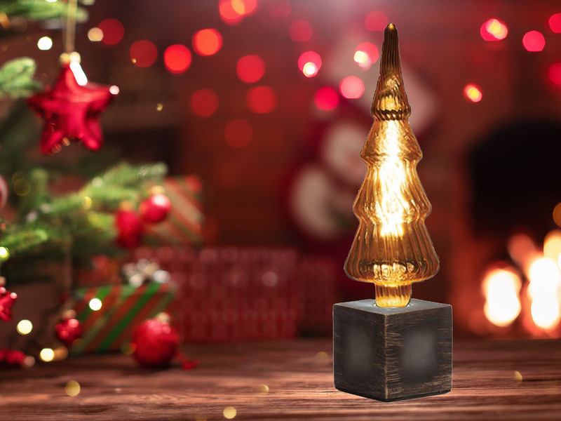 Tischlampe Würfel Grau mit Deko LED Tannenbaum, Quadrat 9cm