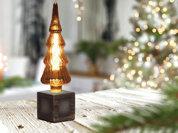 Tischlampe Würfel Grau mit Deko LED Tannenbaum, Quadrat 9cm