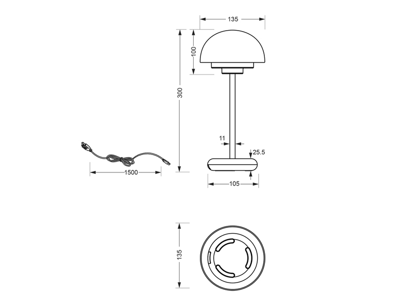 LED Tischleuchte Outdoor ELLIOT Touch Dimmer, USB aufladbar, Grau Höhe 30cm