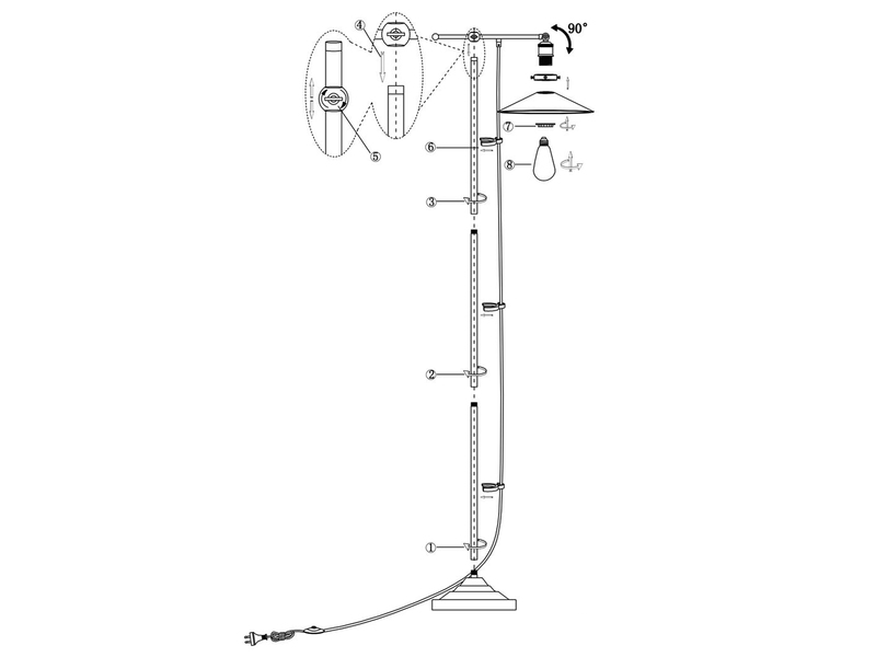Stehleuchte LENIUS mit schwenkbarem Metallschirm Schwarz, Höhe 155cm