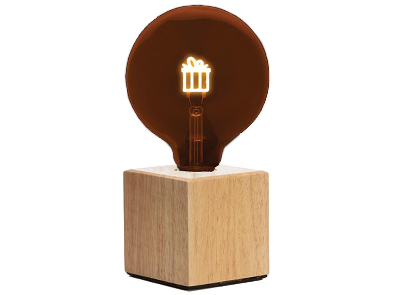 Tischlampe Würfel Holz Eiche mit Deko LED Glühbirne Geschenk, Quadrat 9cm