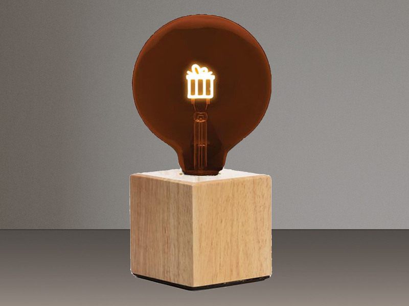 Tischlampe Würfel Holz Eiche mit Deko LED Glühbirne Geschenk, Quadrat 9cm