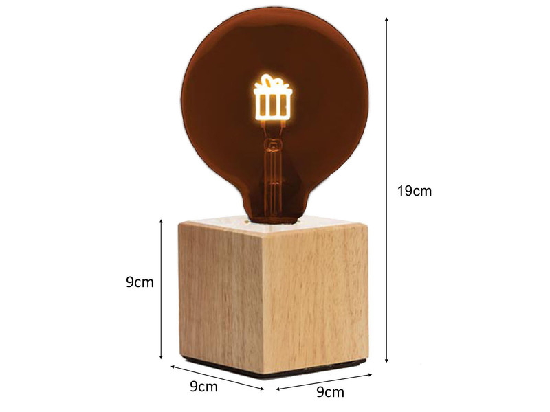 Tischlampe Würfel Holz Eiche mit Deko LED Glühbirne Geschenk, Quadrat 9cm