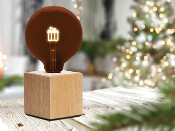 Tischlampe Würfel Holz Eiche mit Deko LED Glühbirne Geschenk, Quadrat 9cm