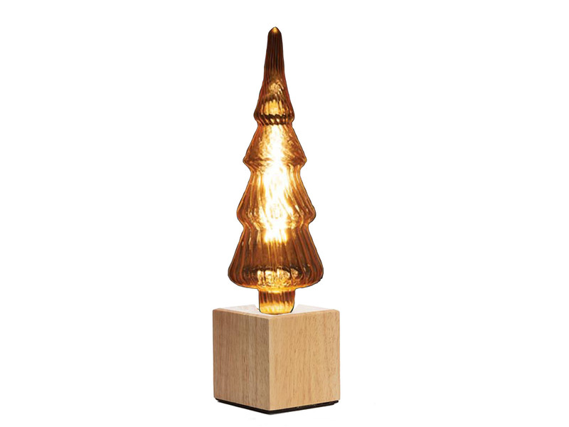Tischlampe Würfel Holz Eiche mit Deko LED Tannenbaum, Quadrat 9cm