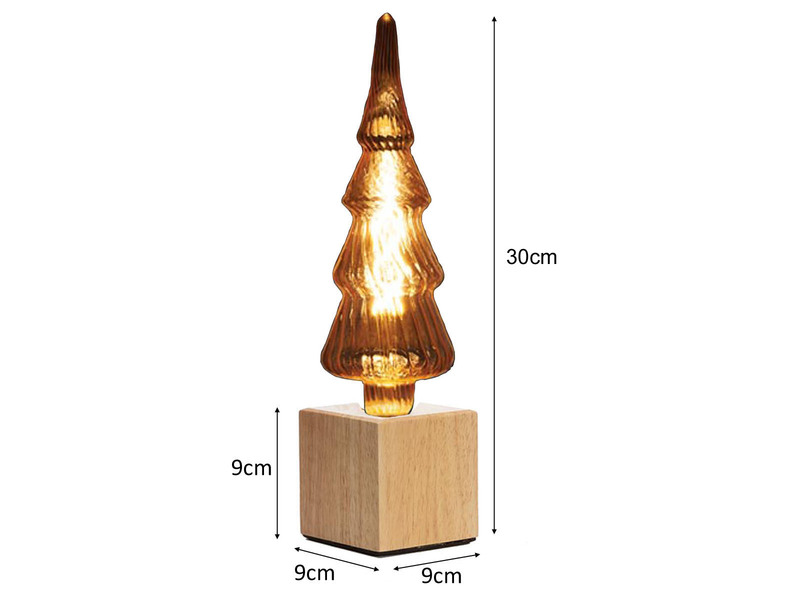 Tischlampe Würfel Holz Eiche mit Deko LED Tannenbaum, Quadrat 9cm