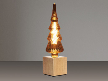 Tischlampe Würfel Holz Eiche mit Deko LED Tannenbaum, Quadrat 9cm