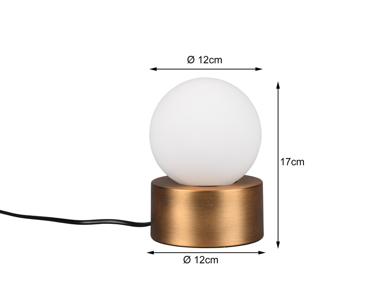 Kleine Tischlampe COUNTESS Altmessing mit Touchfunktion & Glaskugel, Höhe 17cm