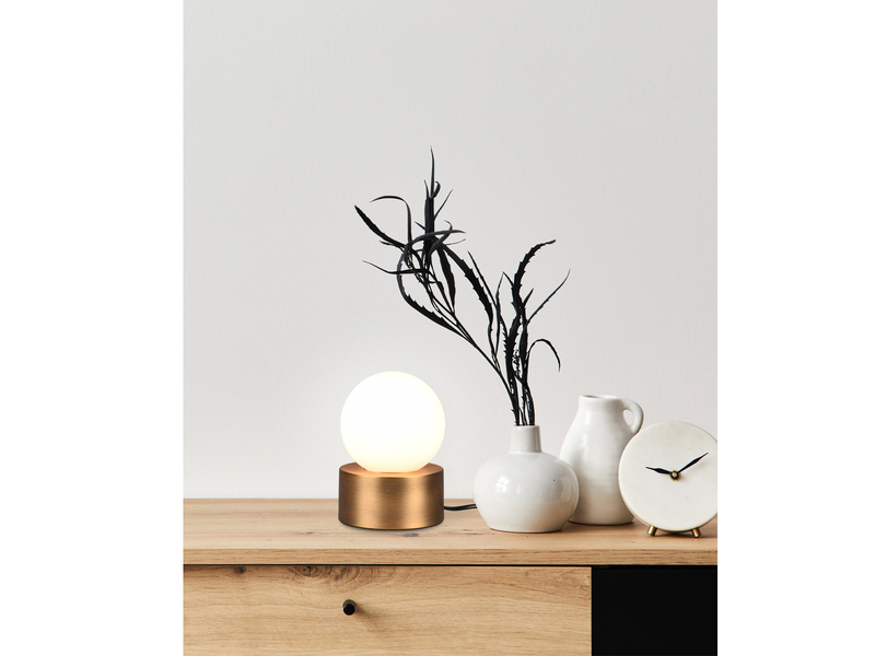 LED Tischleuchte mit Touch-Funktion & Glaskugel Weiß, Altmessing Höhe 17cm