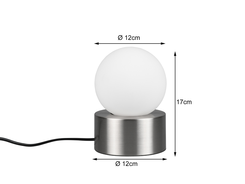 LED Tischleuchte mit Touch-Funktion, Glasschirm Weiß, Silber Ø 12cm