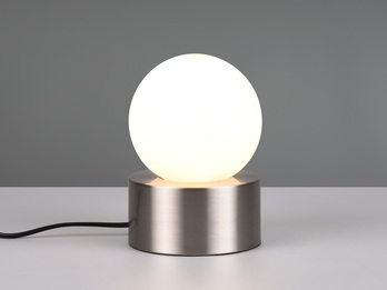 LED Tischleuchte mit Touch-Funktion, Glasschirm Weiß, Silber Ø 12cm